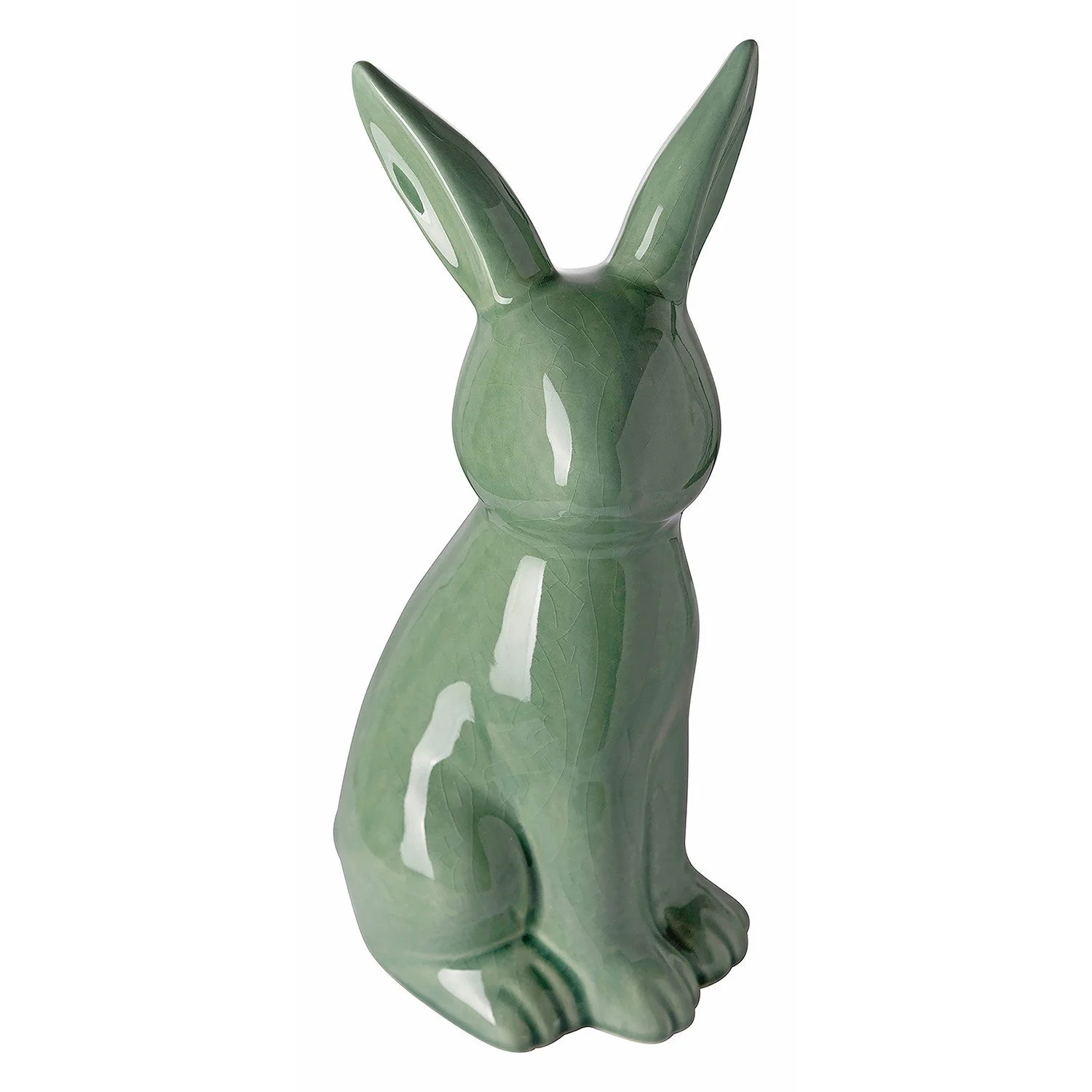 Keramik-Dekofigur „FABIUS“ – Grüner Dekohase mit Krakelee-Oberfläche, 25 cm